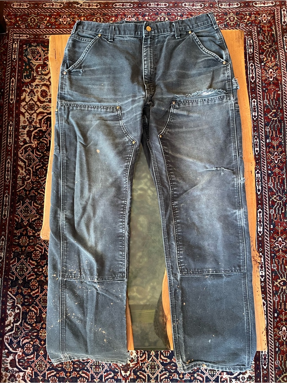 Carhartt Vintage Distressed Faded Men's Double Knee B01 BLK DuckPants 34/30